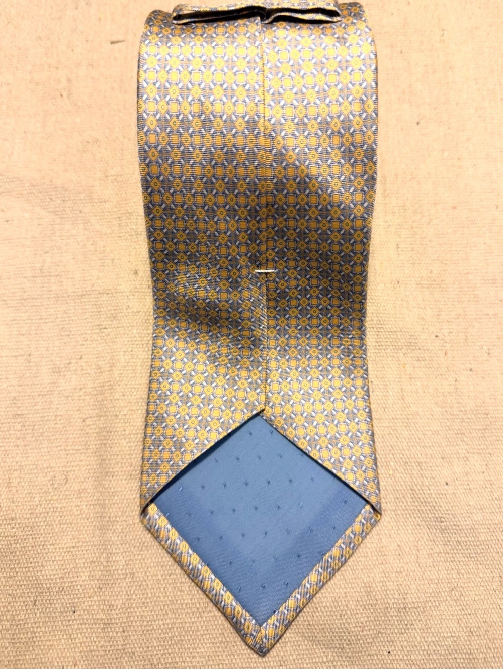 Bergdorf Goodman Men's Gold Blue Geometric Pattern Silk Classic